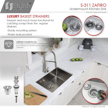 Stylish Zafiro 30" x 18" Single Bowl Undermount Stainless Steel Kitchen Sink S-311XG - Renoz