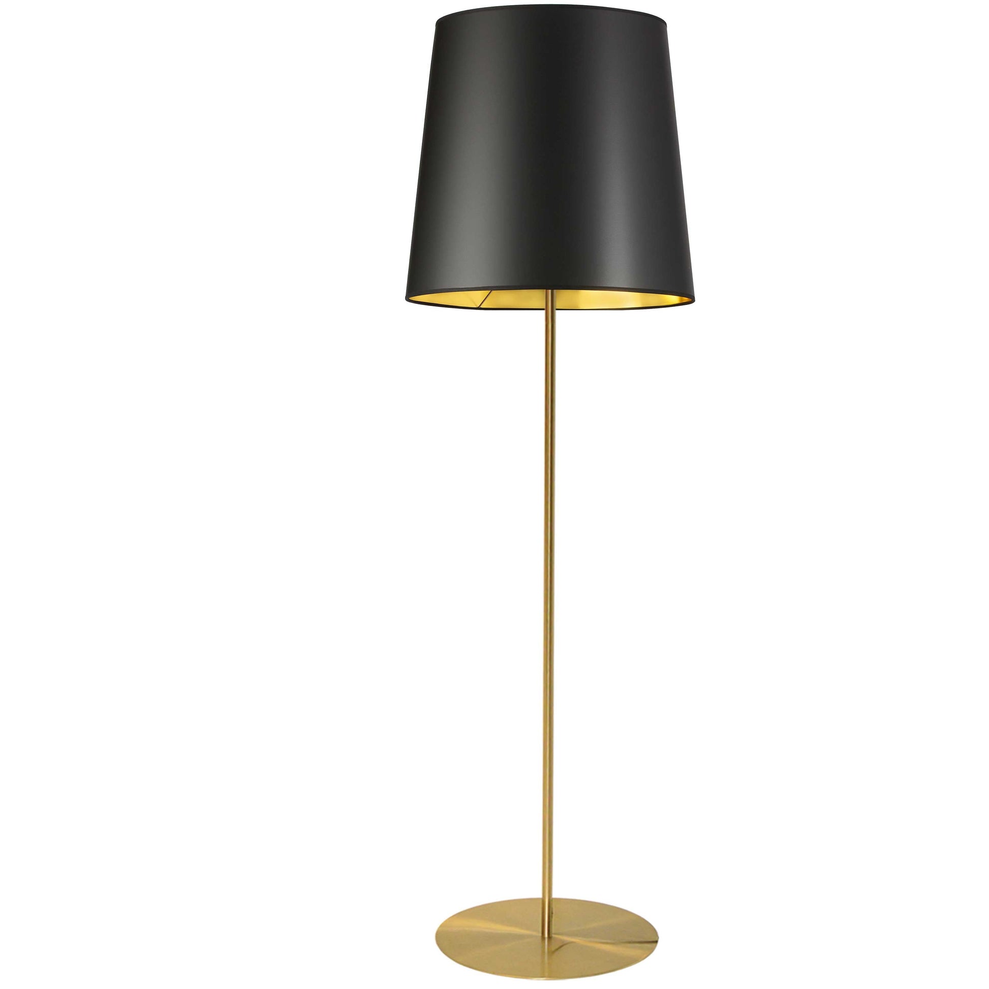 Dainolite 1 Light Aged Brass Floor Lamp w/ Black/Gold Drum Shade - Renoz