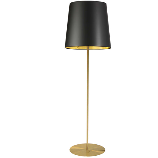 Dainolite 1 Light Aged Brass Floor Lamp w/ Black/Gold Drum Shade - Renoz