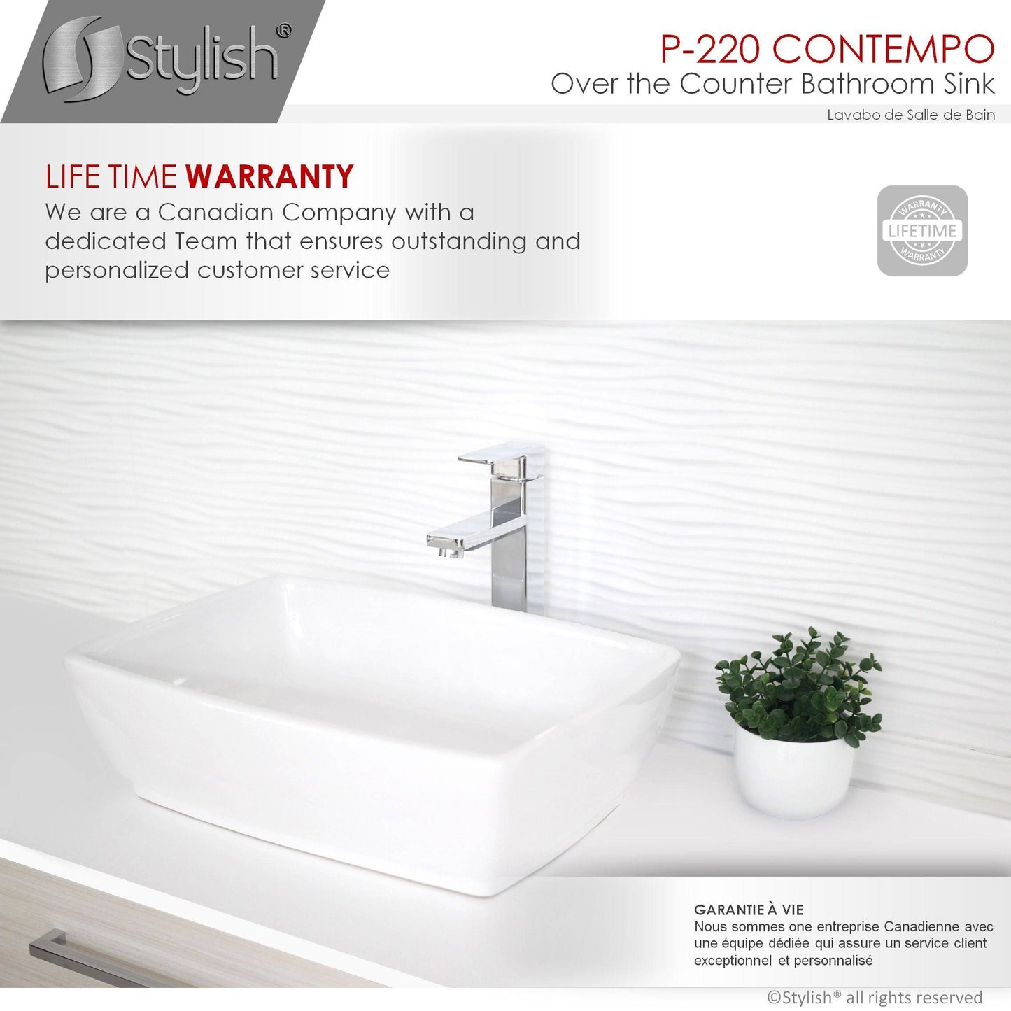 Stylish Contempo 19" x 13.38" Rectangular Vessel Bathroom Sink P-220 - Renoz