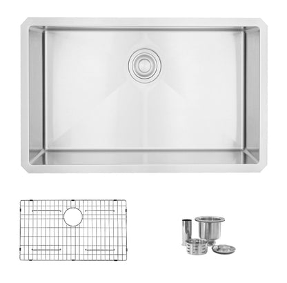 Stylish Zafiro 30" x 18" Single Bowl Undermount Stainless Steel Kitchen Sink S-311XG - Renoz