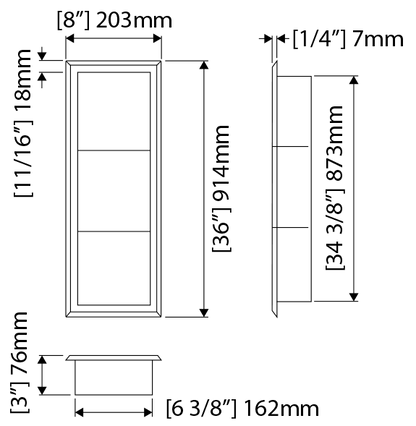 Zitta Stainless Steel Niche 36" x 8" x 3" (914mm X 203mm X 76mm) With 2 Shelf - Renoz