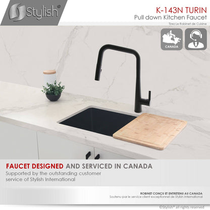 Stylish Turin 17" Kitchen Faucet Single Handle Pull Down Dual Mode Lead Free Matte Black K-143N - Renoz