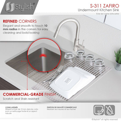 Stylish Zafiro 30" x 18" Single Bowl Undermount Stainless Steel Kitchen Sink S-311XG - Renoz