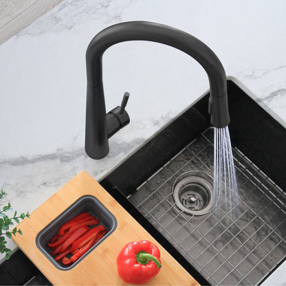 Stylish Siena 17" Kitchen Faucet Single Handle Pull Down Dual Mode Stainless Steel in Matte Black Finish K-135N - Renoz