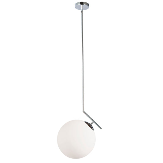 Dainolite 1 Light Incandescent White Glass Pendant, Polished Chrome Finish - Renoz