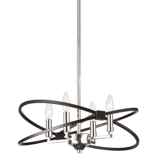 Dainolite 4 Light Incandescent Chandelier, Polished Chrome and Matte Black Finish - Renoz