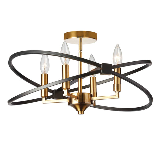 Dainolite 4 Light Incandescent Semi Flush, Vintage Bronze and Matte Black Finish - Renoz