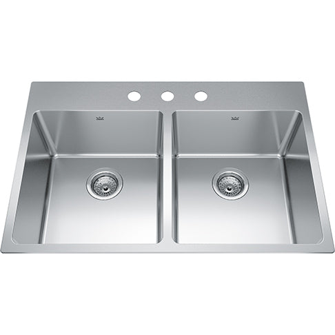 Kindred Brookmore 32.87" x 22" Drop in Double Bowl 3 Faucet Hole Stainless Steel Kitchen Sink - Renoz