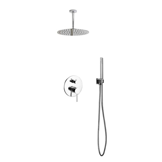 Kube Bath Aqua Rondo Shower Set With Ceiling Mount 12" Rain Shower and Handheld Chrome - Renoz