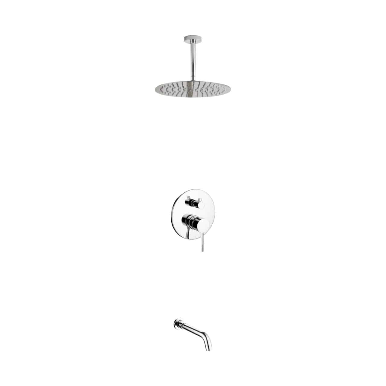 Kube Bath Aqua Rondo Shower Set With Ceiling Mount 12" Rain Shower and Tub Filler Chrome - Renoz