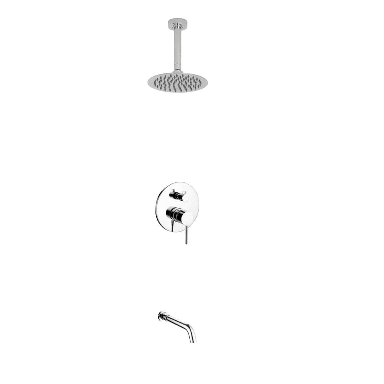 Kube Bath Aqua Rondo Shower Set With Ceiling Mount 8" Rain Shower and Tub Filler Chrome - Renoz