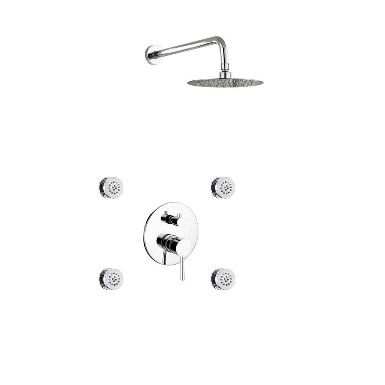 Kube Bath Aqua Rondo Chrome Brass Shower Set With 8" Round Rain Shower and 4 Body Jets - Renoz