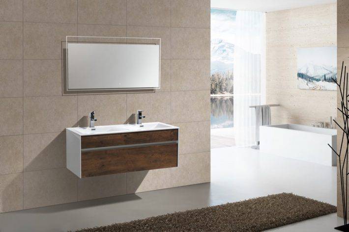 Kube Bath Fitto 48" Double Sink Wall Mount / Wall Hung Bathroom Vanity With 1 Drawer - Renoz