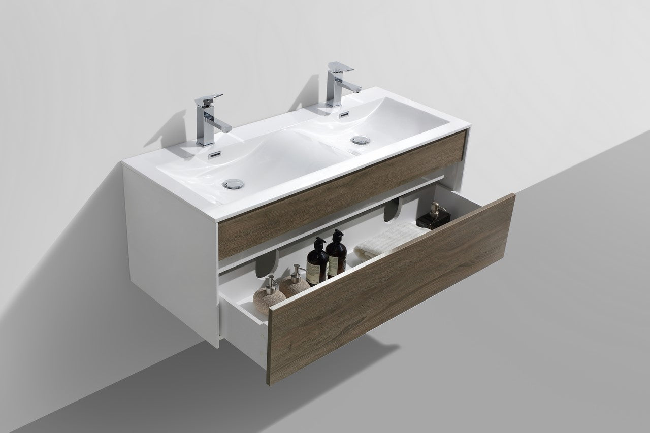 Kube Bath Fitto 48" Double Sink Wall Mount / Wall Hung Bathroom Vanity With 1 Drawer - Renoz