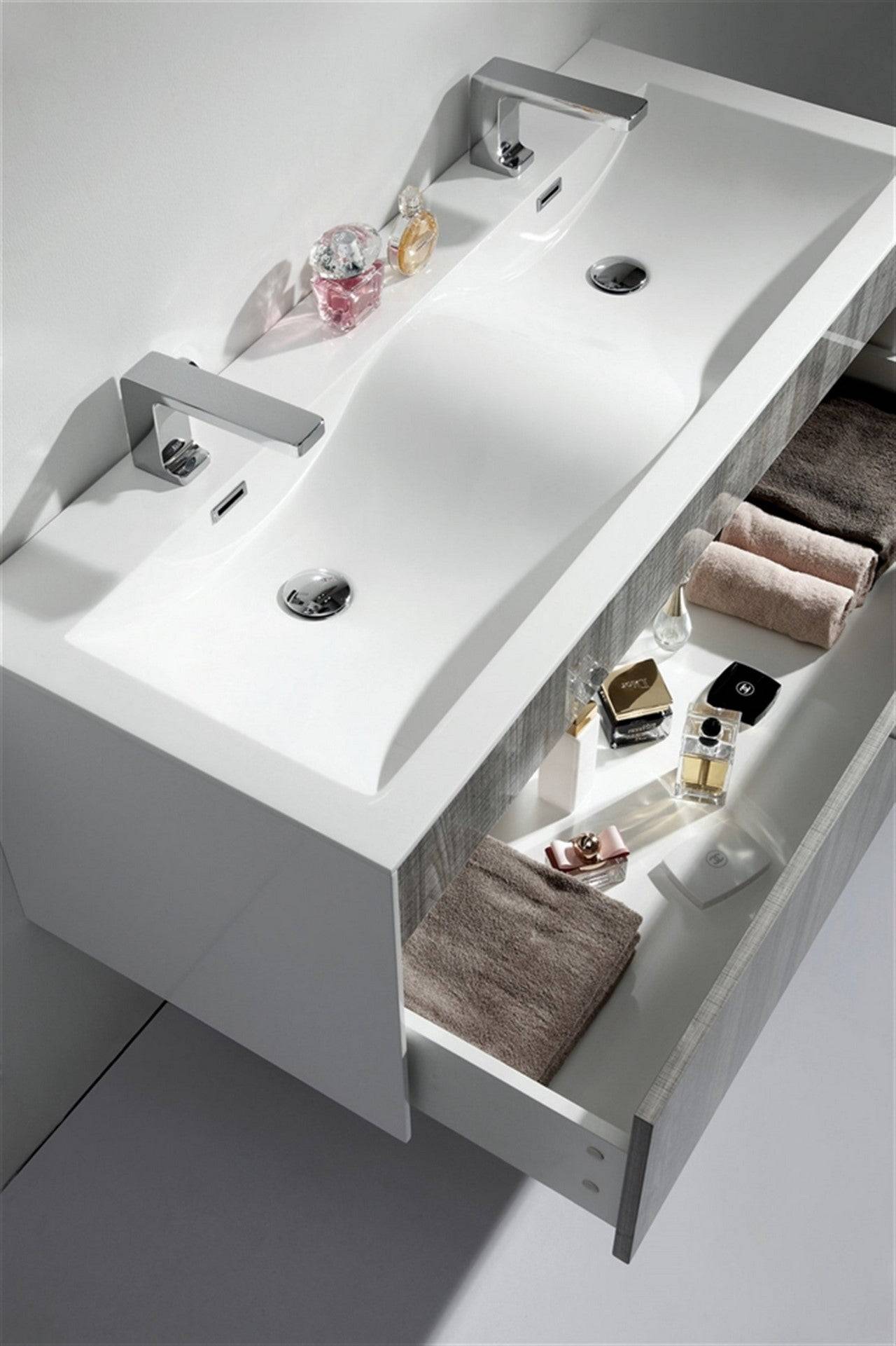 Kube Bath Fitto 48" Double Sink Wall Mount / Wall Hung Bathroom Vanity With 1 Drawer - Renoz