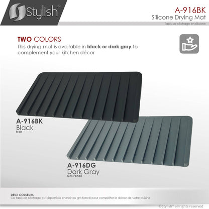 Stylish Silicone Drying Mat and Trivet, Black - Renoz