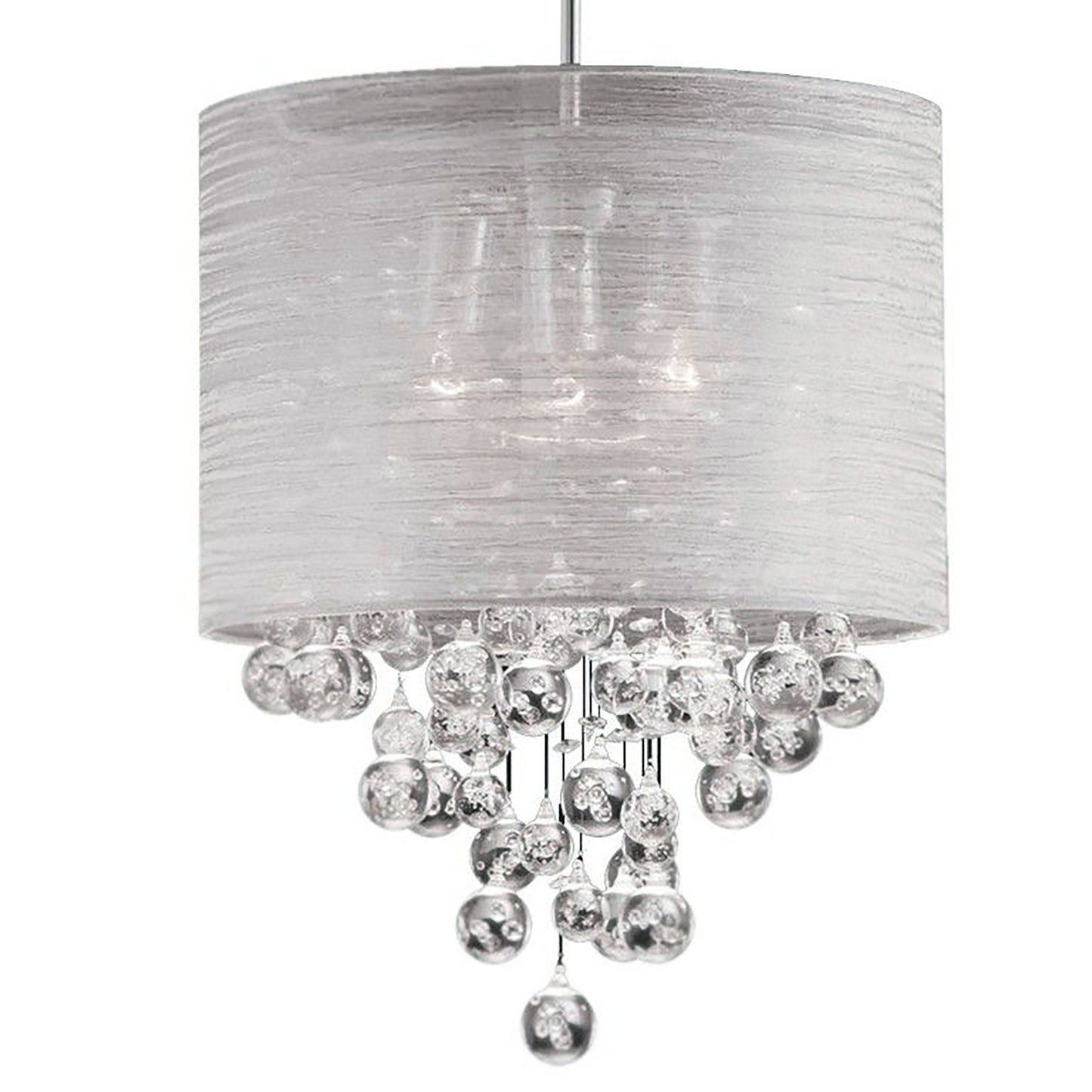 Dainolite 3-Light Incandescent Crystal Pendant in Polished Chrome Finish with Silver Organza Shade - Renoz