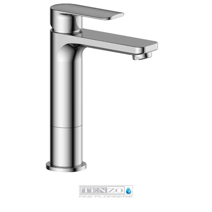 Tenzo - Robinet de lavabo haut monotrou Delano chrome avec drain (trop-plein)