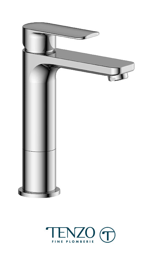 Tenzo - Robinet de lavabo haut monotrou Delano chrome avec drain (sans trop-plein)