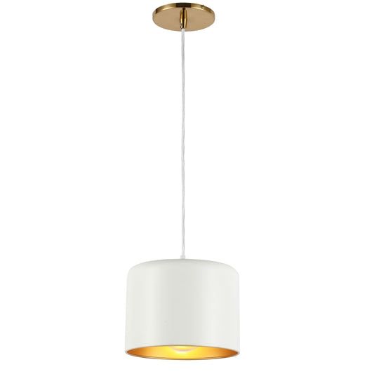 Dainolite 1 Light Incandescent Pendant, Aged Brass w/ Matte White &Gold Shade - Renoz