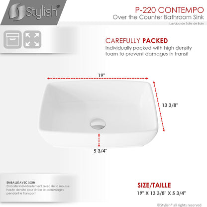 Stylish Contempo 19" x 13.38" Rectangular Vessel Bathroom Sink P-220 - Renoz