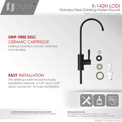 Stylish Lodi 11.25" Kitchen Drinking Water Tap Faucet, Stainless Steel Matte Black Finish K-142N - Renoz