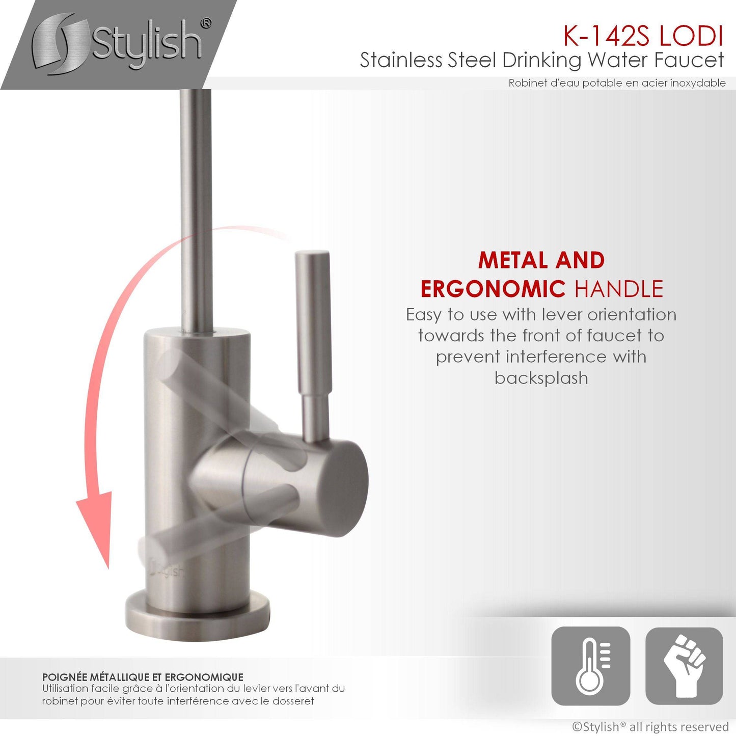 Stylish Lodi 11.25" Kitchen Drinking Water Tap Faucet, Stainless Steel Brushed Finish K-142S - Renoz