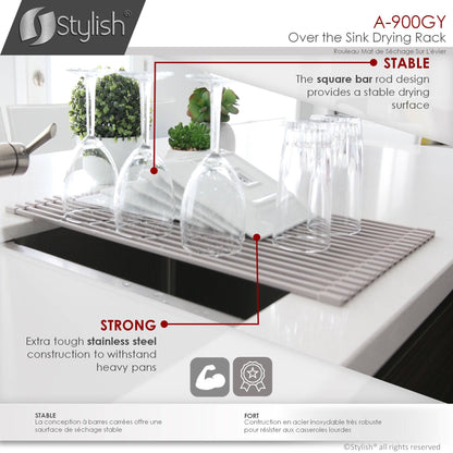 Stylish 20" Over the Sink Roll-up Drying Rack Gray A-900GY - Renoz