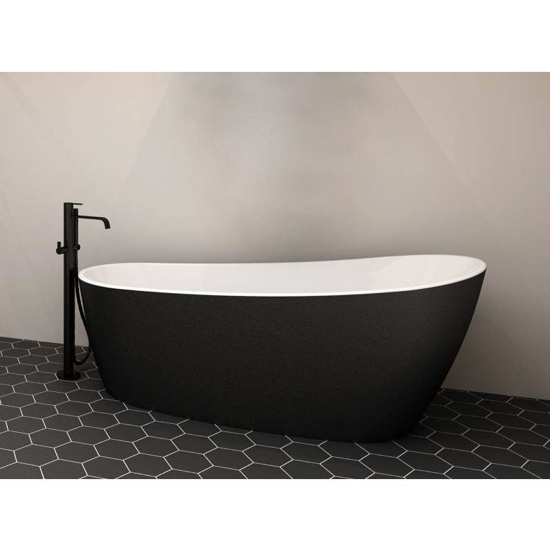 Zitta Issa Black Tub 59.5" x 29" x 27.5" With Chrome Waste & Overflow Free Standing - Renoz