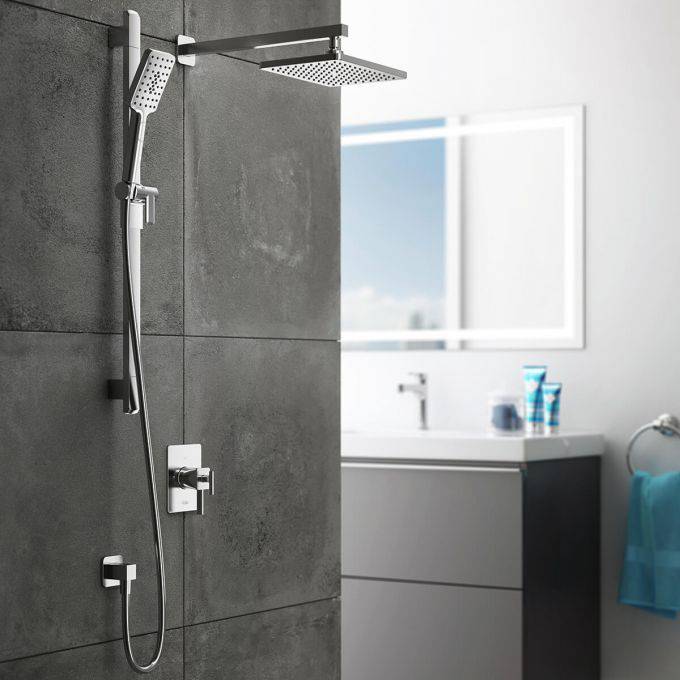 Kalia SquareOne TCD1 AQUATONIK T/P Coaxial Shower System with 10-1/4" Shower Head and Wall Arm -Chrome - Renoz