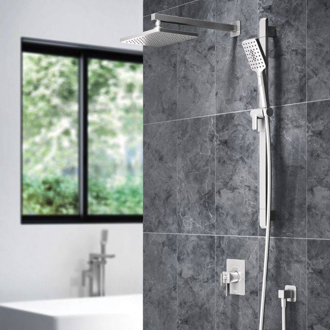 Kalia SquareOne TCD1 (Valve Not Included) AQUATONIK T/P Coaxial Shower System with 10-1/4" Shower Head and Wall Arm- Pure Nickel PVD - Renoz