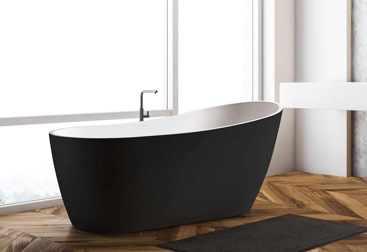 Bagno Italia ALPS 59" x 30" x 28" One Piece Freestanding Bathtub Matte Black AL128150BK - Renoz