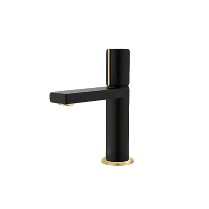 Stylish Single Handle Modern Bathroom Basin Sink Faucet in Matte Black with Gold accents Finish B-104NG - Renoz