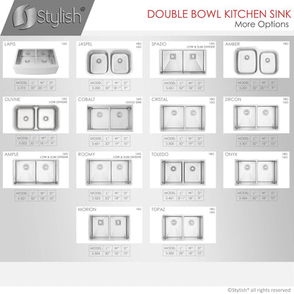 Stylish Topaz 28" x 18" Double Bowl Undermount Stainless Steel Kitchen Sink S-300XG - Renoz