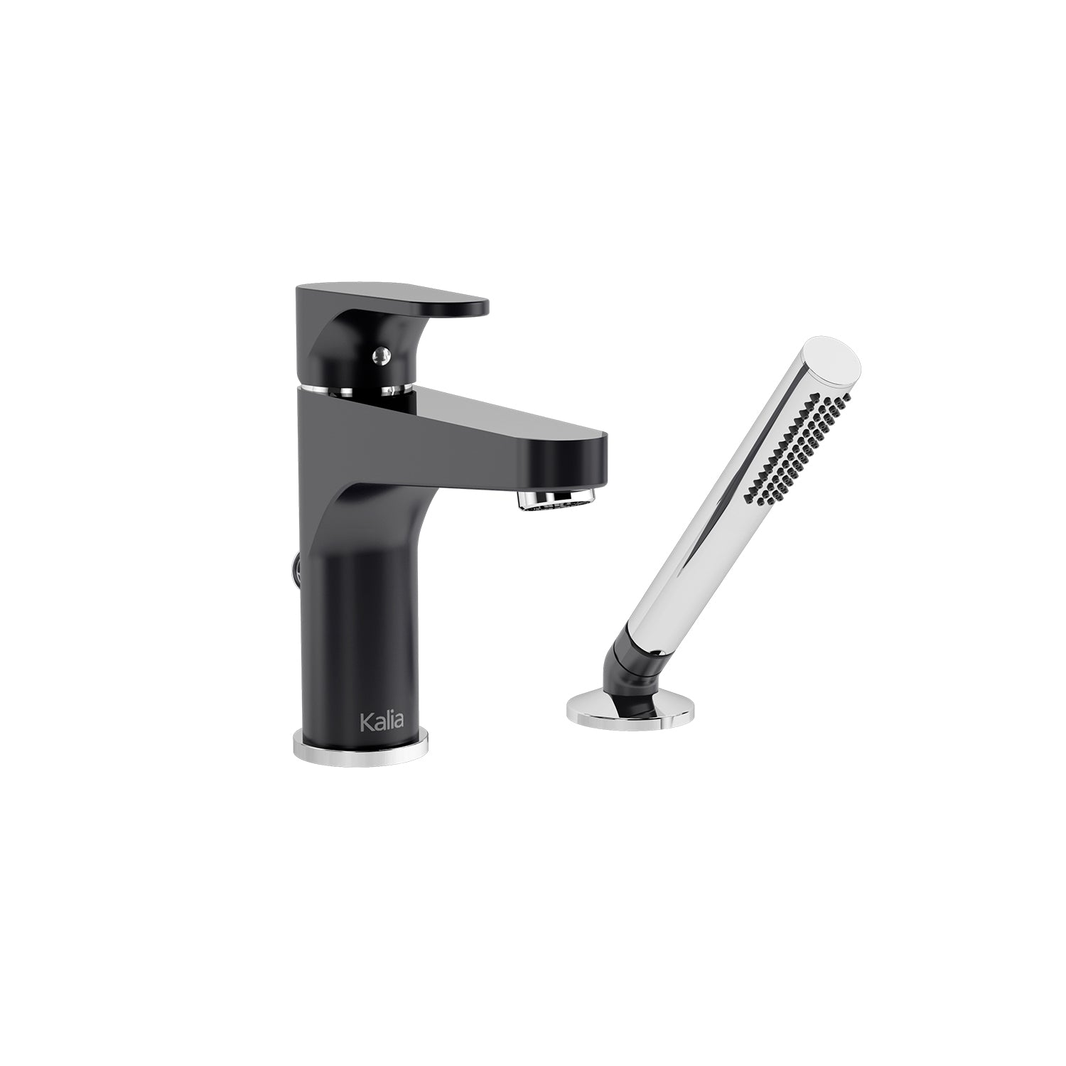 Kalia KONTOUR 7.87" 2-Piece Deckmount Tub Filler with Hand Shower- Chrome/Black - Renoz