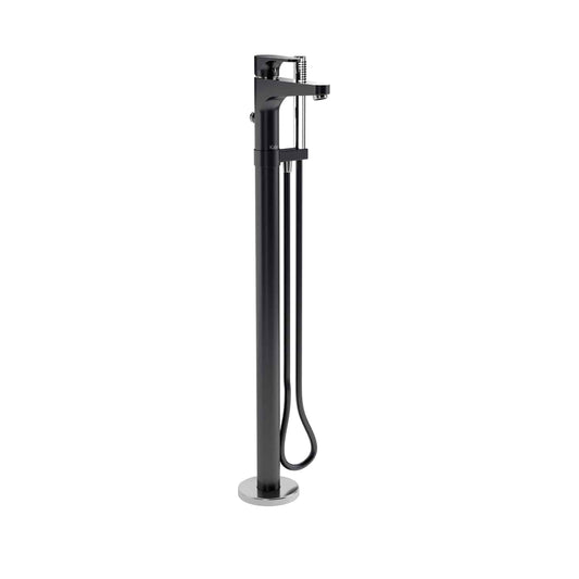 Kalia KONTOUR 37" Floor Mount Tub Filler Bathroom Faucet with Hand Shower- Black/Chrome - Renoz