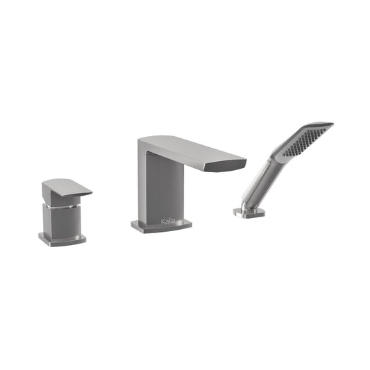 Kalia GRAFIK 3-Piece Deckmount Tub Filler with Hand Shower- Pure Nickel PVD - Renoz