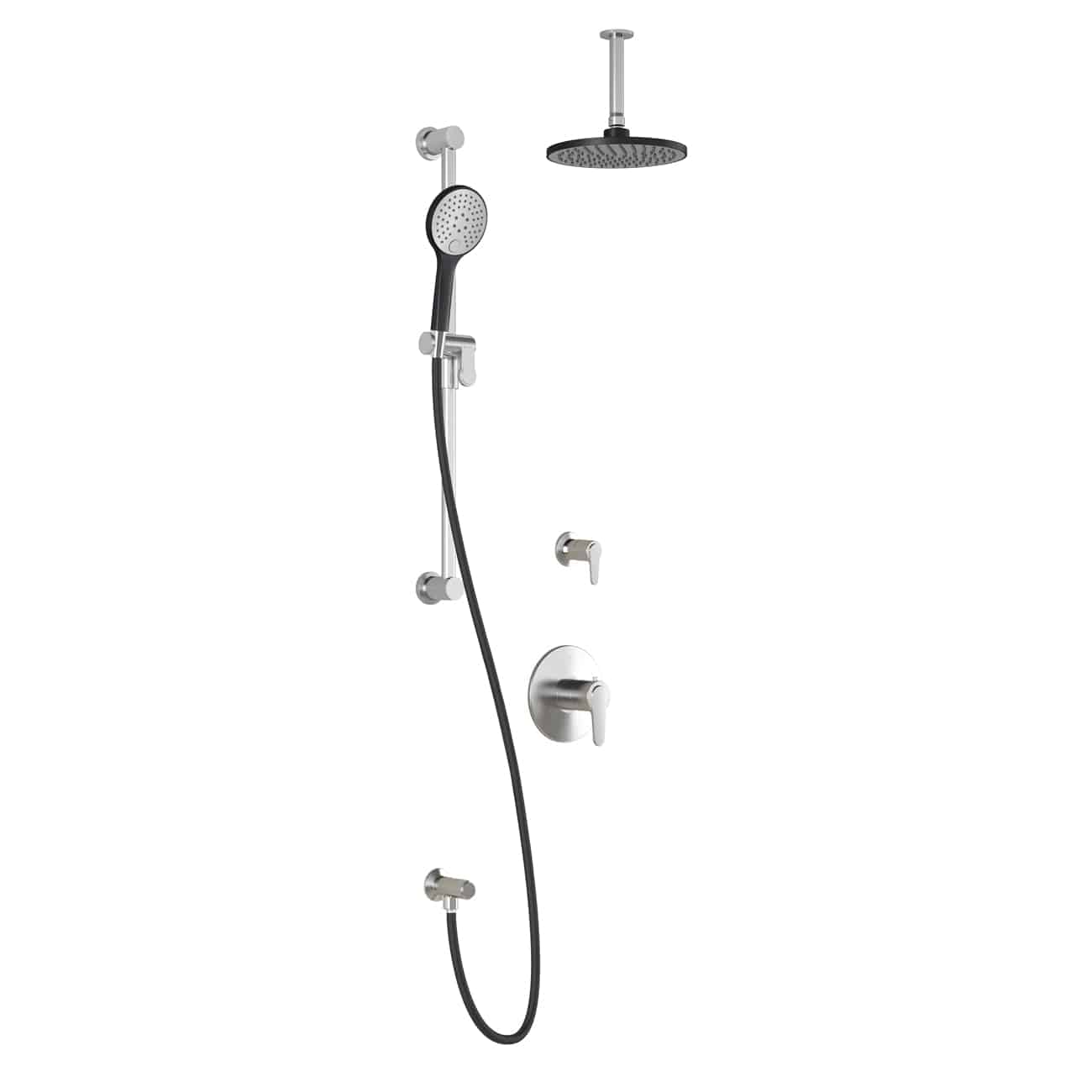 Kalia KONTOUR T2 AQUATONIK T/P Shower Kit System with Vertical Ceiling Arm and 8" Round Rain Shower Head- Black/Chrome - Renoz