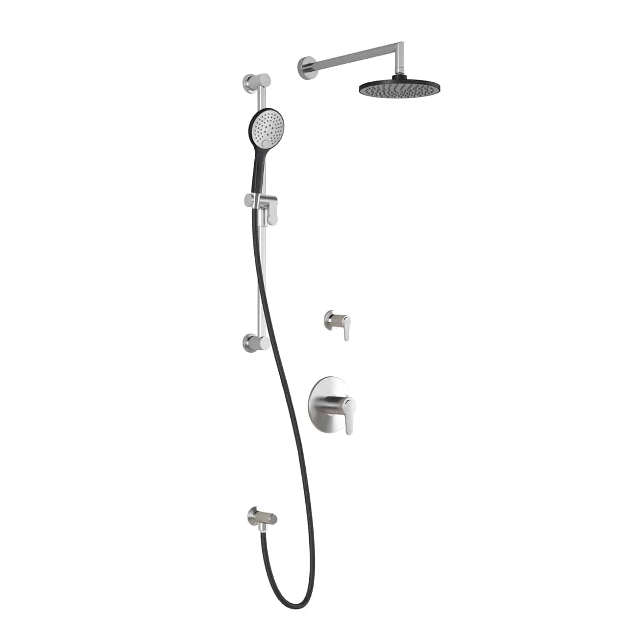 Kalia KONTOUR T2 AQUATONIK T/P Shower Kit System with Wall Arm and 8" Round Rain Shower Head- Black/Chrome - Renoz