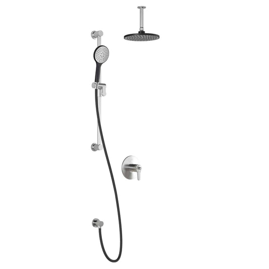 Kalia KONTOUR TCD1 AQUATONIK T/P Coaxial Shower System with Vertical Ceiling Arm- Black/Chrome - Renoz