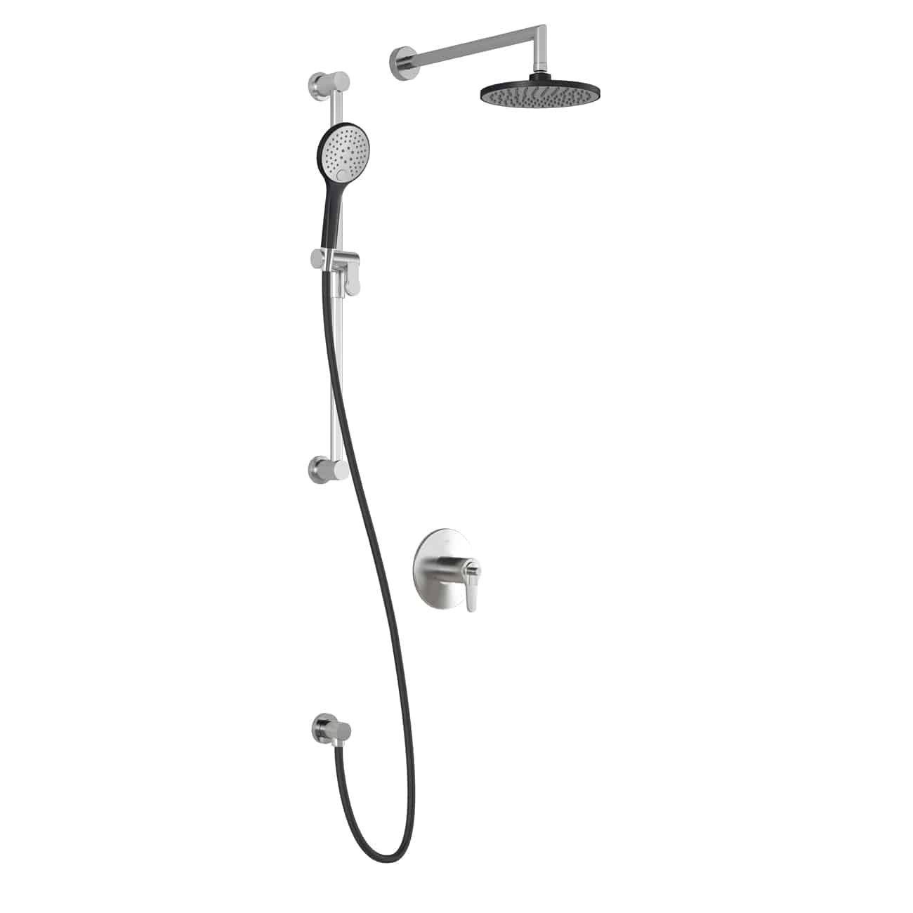 Kalia KONTOUR TCD1 AQUATONIK T/P Coaxial Shower System with Wall Arm- Black/Chrome - Renoz