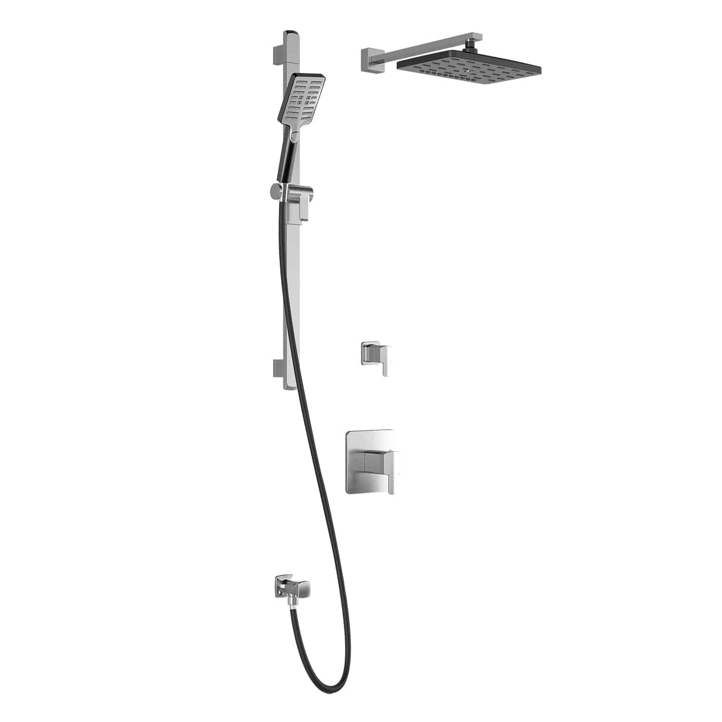 Kalia GRAFIK T2 PREMIA AQUATONIK T/P Shower System with Wall Arm and 12" Square Rain Shower Head- Chrome/Black - Renoz