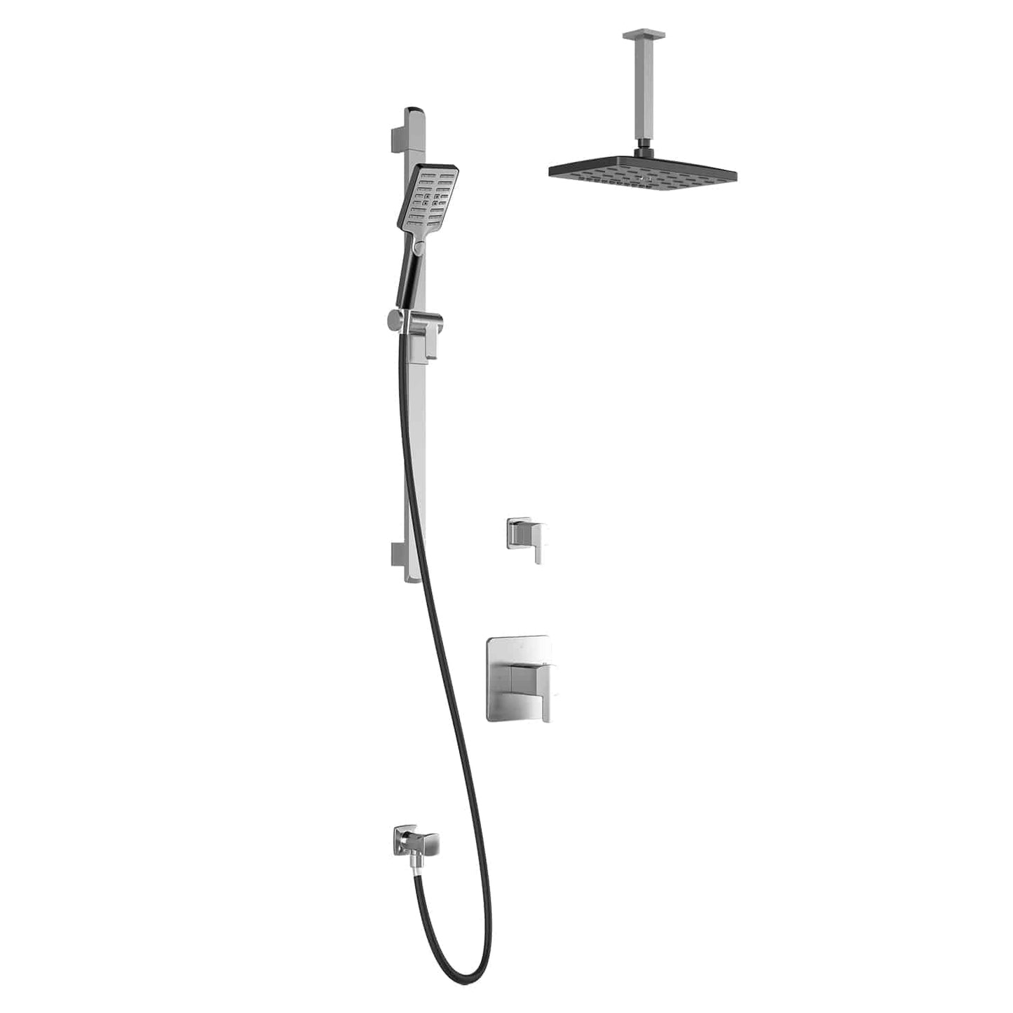 Kalia GRAFIK T2 PREMIA AQUATONIK T/P Shower Kit System Vertical Ceiling Arm and 12" Square Rain Shower Head- Chrome/Black - Renoz