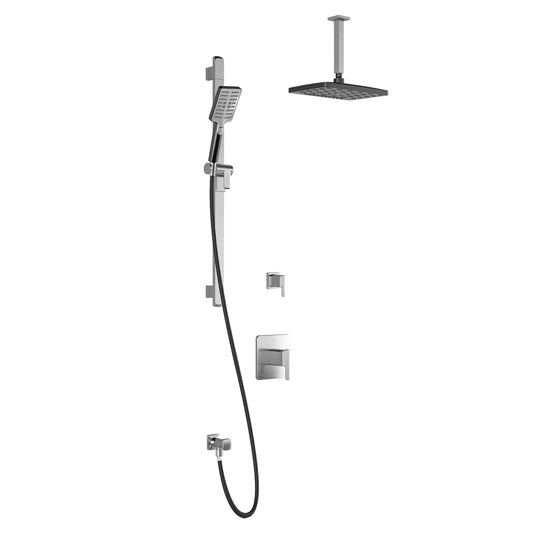 Kalia GRAFIK T2 PREMIA AQUATONIK T/P Shower Kit System Vertical Ceiling Arm and 12" Square Rain Shower Head- Chrome/Black - Renoz