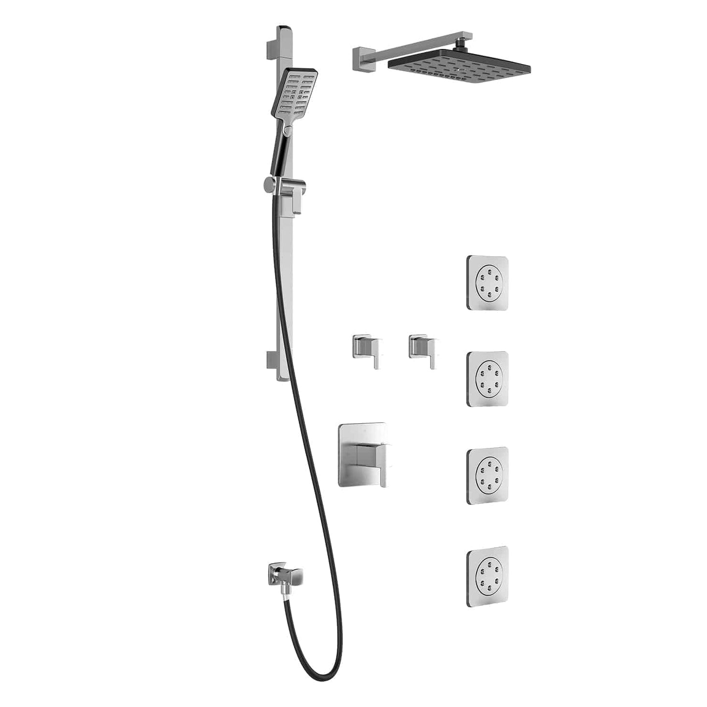 Kalia GRAFIK T375 PREMIA Thermostatic Shower Kit System with Wall Arm and 12" Rectangle Rain Shower Head- Chrome/Black - Renoz