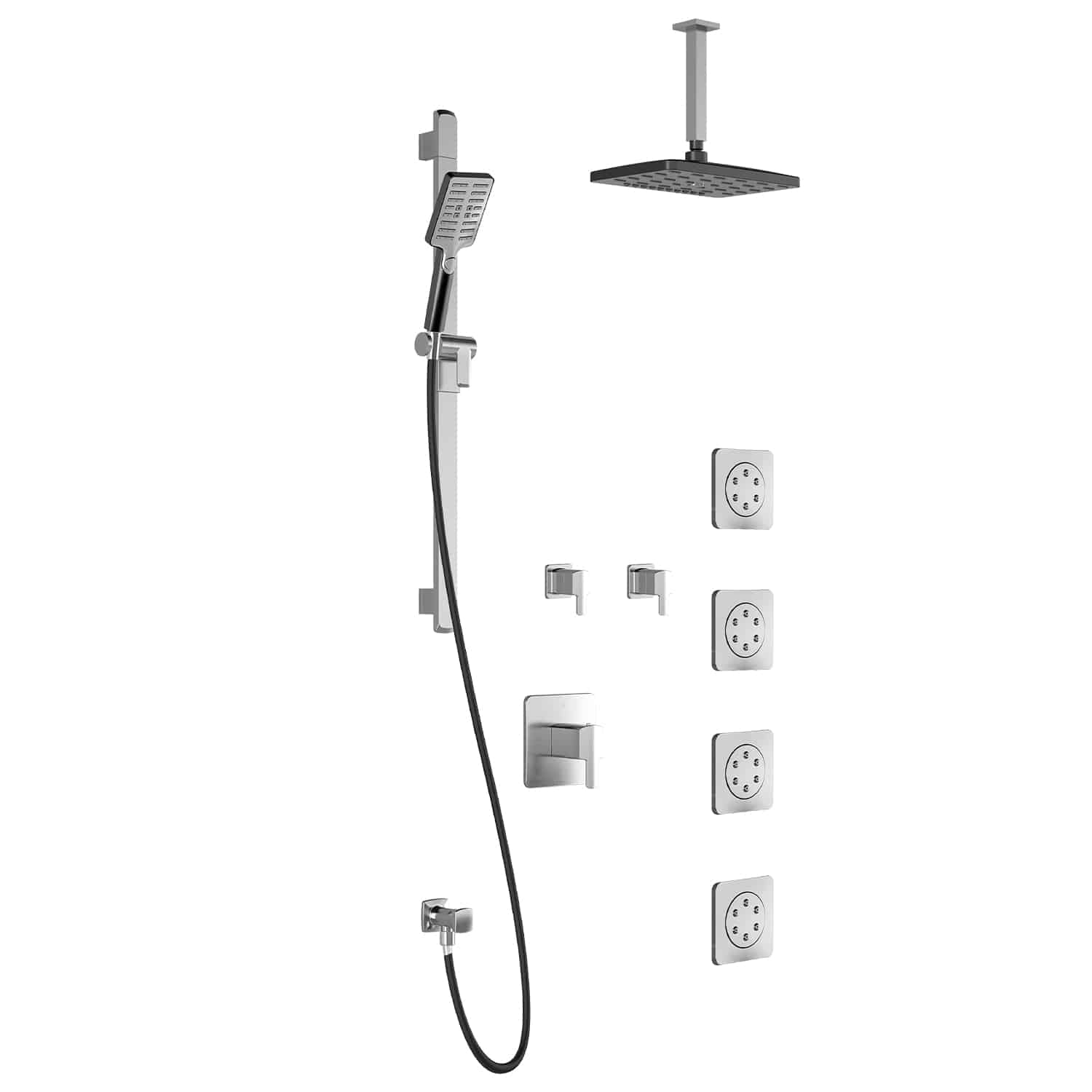 Kalia GRAFIK T375 PREMIA Thermostatic Shower Kit System with Vertical Ceiling Arm and 12" Rectangle Rain Shower Head- Chrome/Black - Renoz