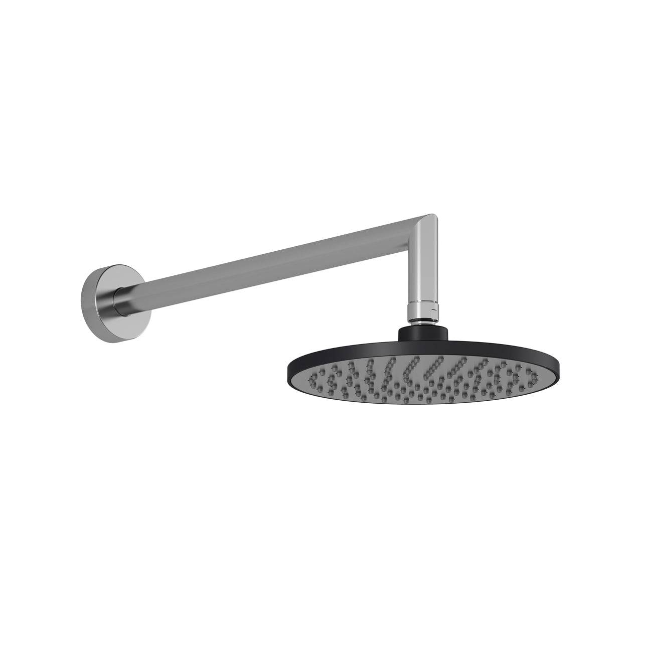 Kalia KONTOUR 8" Round Rain Shower Head and 90 Degree Wall Arm- Black/Chrome - Renoz