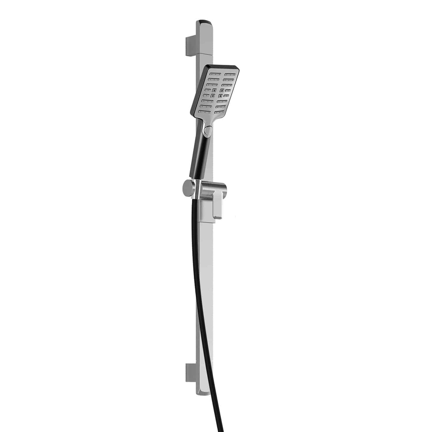 Kalia GRAFIK PREMIA 2-Jet Square Hand Shower, Wall Bar and 60" Flexible and Soft PVC Hose Assembly- Chrome/Black - Renoz