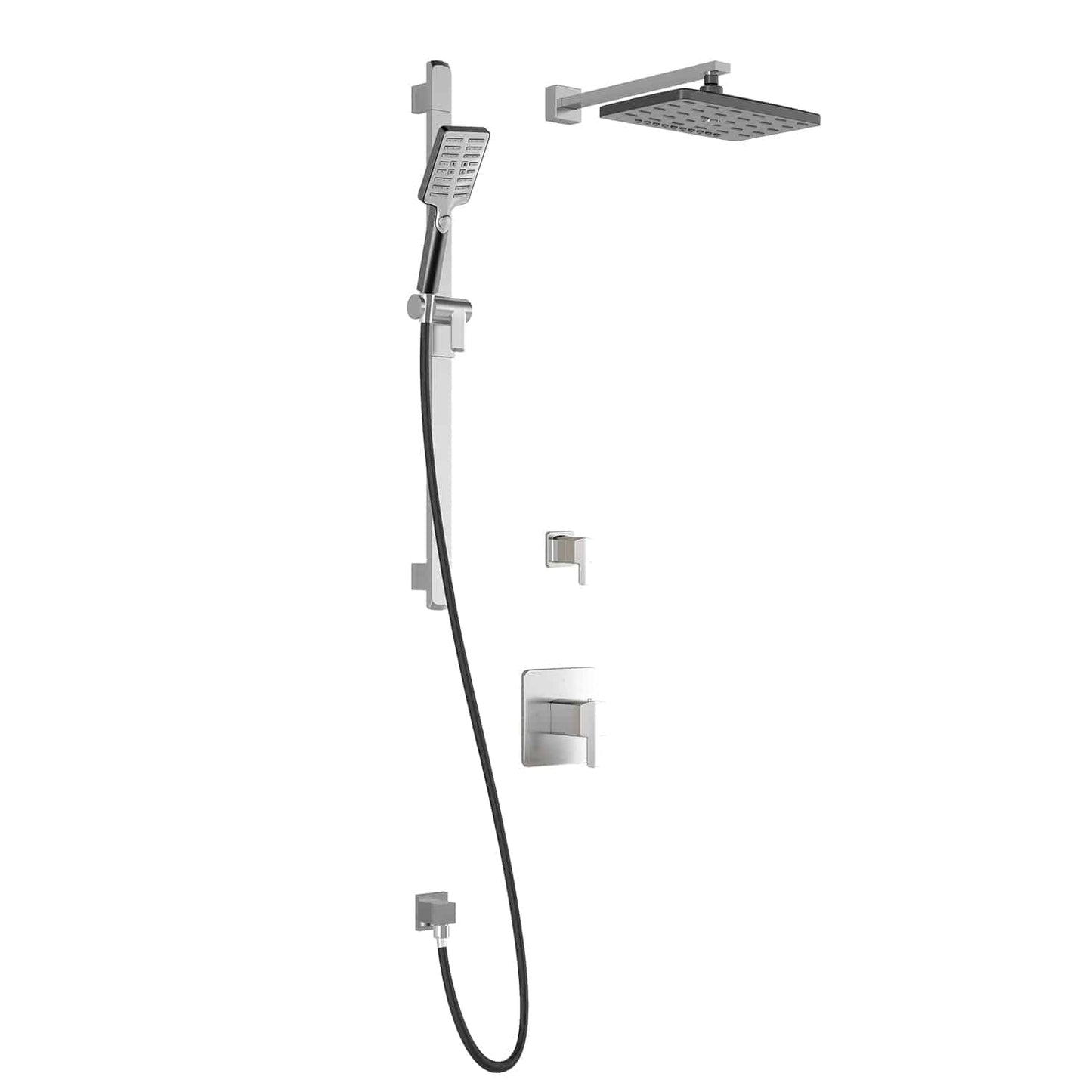 Kalia GRAFIK TD2 PREMIA AQUATONIK T/P Shower Kit System with Wall Arm and 12" Rectangle Rain Shower Head- Chrome/Black - Renoz